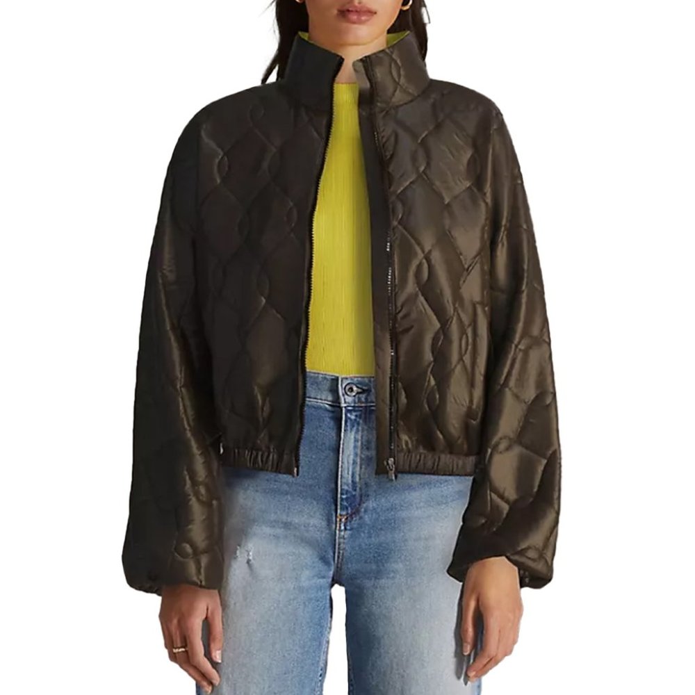 Anthropologie Women's Khaki Brown Cropped Puffer Jacket, Small